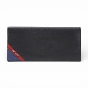 Prada Saffiano Stripe Black Leather Wallet Nero Oceano